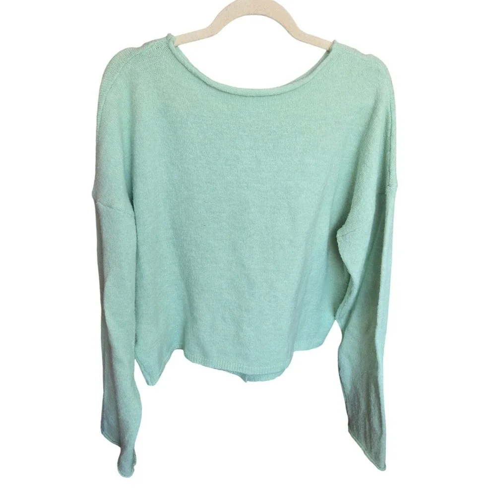 Mimosa Cardigan Sweater Mint Green Crew Neck Long Sleeve Preppy Minimalist Large - Picture 2 of 6